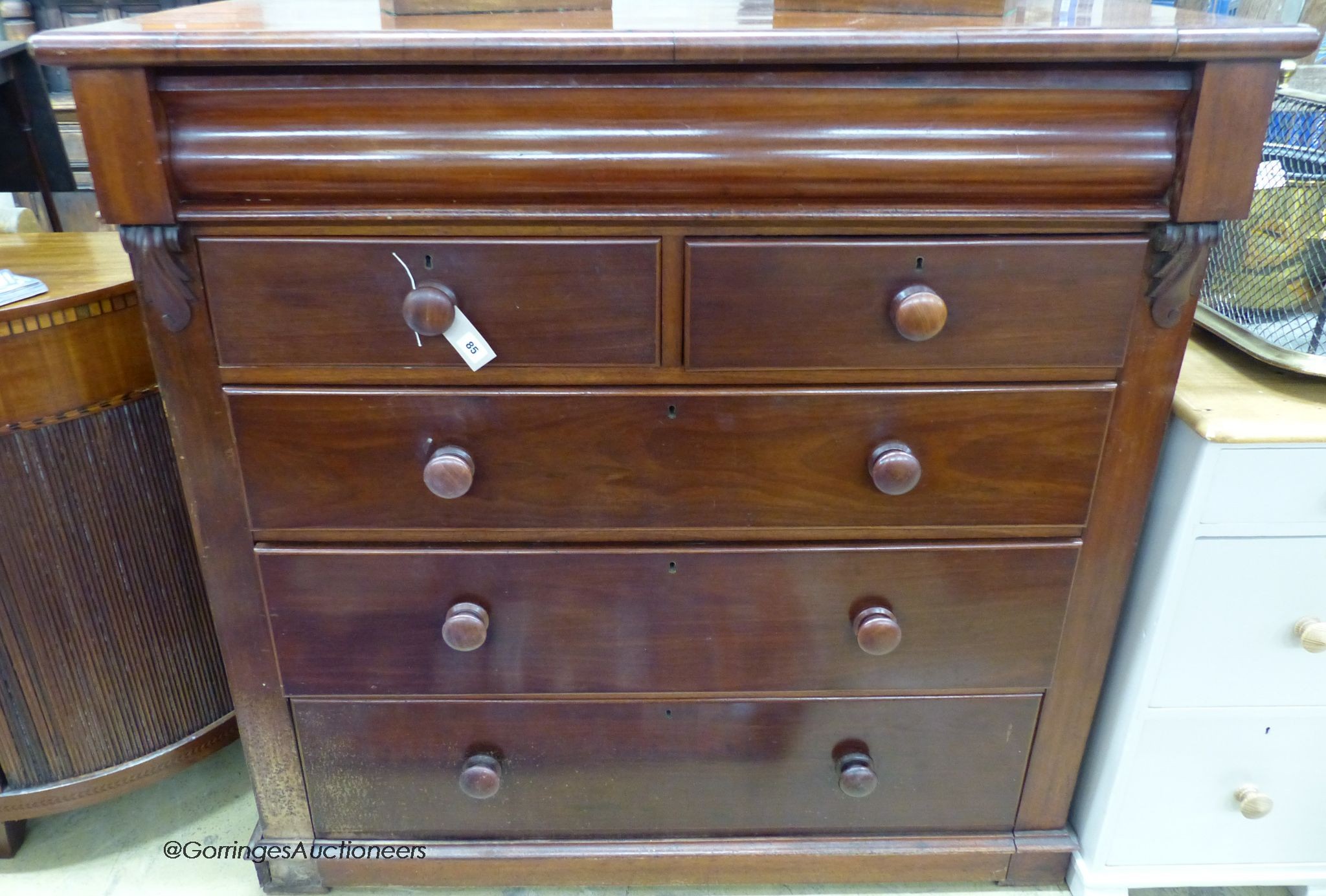 A Victorian mahogany chest, width 122cm, depth 54cm, height 122cm